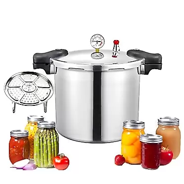 TSTQH 25 quart pressure canner cooker,Built-in luxury digital pressure gauge,Aluminum Explosion proof pressure cookers canners for canning,With1steaming tray Induction Compatible,Delivery from US warehouse silver 25L