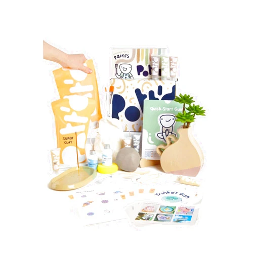 Pott'd Air Dry Clay for Adults. Beginners Home Pottery Kit for Adults. DIY Craft Kit for Adults. Kit Includes: Air-Dry Clay for Adults, Tools, Paints, Brushes, Sealant, How-to-Guides