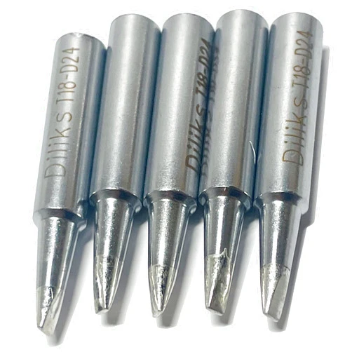 Diliks T18-D24 Soldering Iron Tips 5pcs Set, Chisel tip, For HAKKO FX-888D FX-888 FX-8801 FX-600, R2.4mm/0.5mm x 14.5 mm