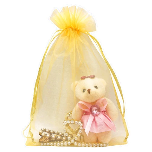 Jexila 100pcs Gold Organza Bags 6X9 Inch Mesh Drawstring Pouch Gift Bags for Wedding Party Favor Jewelry Bags