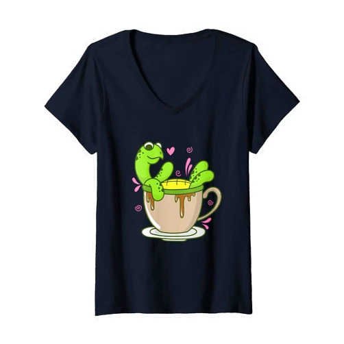 Turtle reptile carapace old Sauropsida Testudines Women's Turtle in Cup Reptile Water Back Shell V-Neck T-Shirt