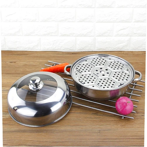 MILVEO Stainless Steel Double-Layer Soup Steamer, 28cm Household Induction Cooker, Two-Layer Steamer, Two-Layer Steamer