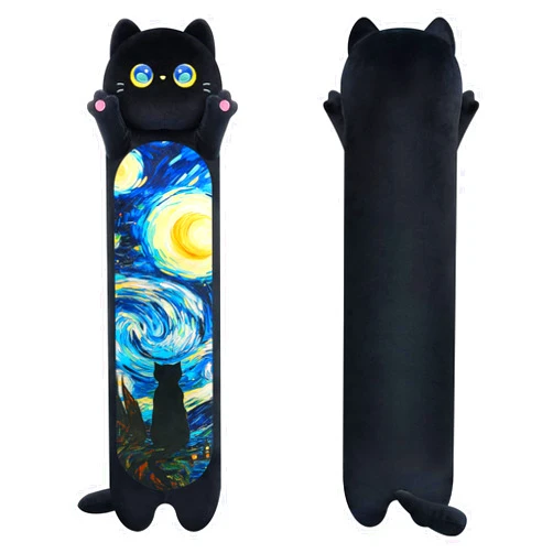 Mewaii Artist-Designed Ultra Soft Long Cat Plush Body Pillow, Extra Stuffing for Comfort, Premium Quality Stuffed Animal Gift for Girlfriend or Cat Lovers (Black Starry Cat 20 Inch)