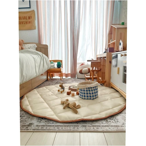 Uniklook Vegan Leather Padded Quilted Playmat Waterproof Floor Mat Portable Baby Mat Changing Pad Cushioned Travel Mat Tummy Time Crawling Newborn Infant Toddler Circle 120Cm - 47