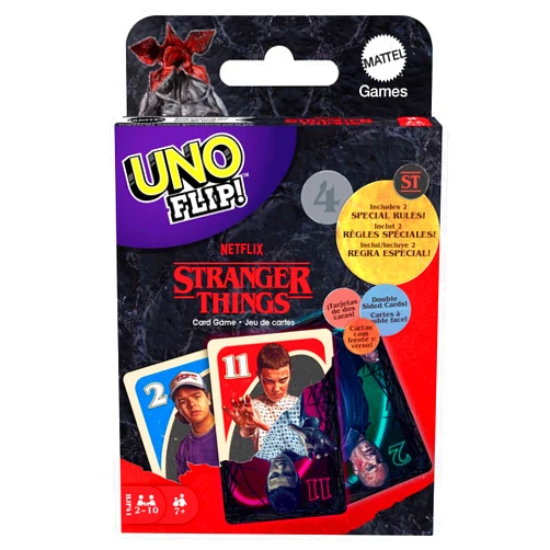 Mattel Games UNO Flip! Stranger Things Card Game for Adults & Teens with Double-Sided Cards, Real World Vs. Upside Down