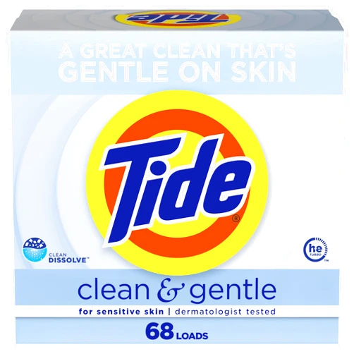 Tide Clean and Gentle Powder Laundry Detergent, Unscented, 68 Loads, 77 oz