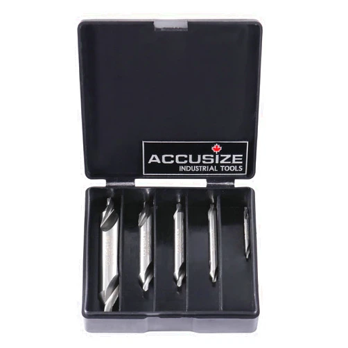 Accusize Industrial Tools 5pc ANSI M42 (H.S.S. + 8% Cobalt) Center Drill Set, 0556-5500
