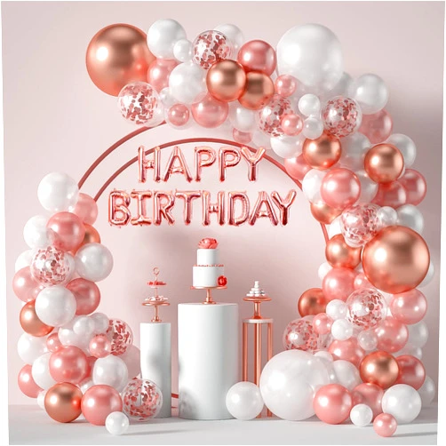 Janinus Rose Gold Balloons Garland Arch Kit - 5+12+18 Inch Rose Gold White Confetti Birthday Balloons Rose Gold Birthday Decorations for Women Girls Princess Engagement Wedding Party Decorations