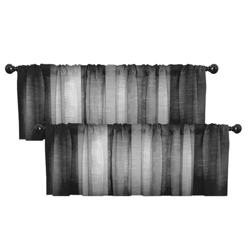 Emvency 2 Pack Valances Window Treatments, Black and Grey Striped Abstract Blackout Drapes Adjustable Curtain Valances for Windows Living Room Kitchen Over Sink, 18x52 Inch Rod Pocket Valances