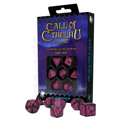 Q Workshop Q-Workshop Call of Cthulhu 7E: Black & Magenta Dice Set (QWOCTR3P)