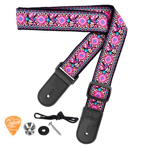 BestSounds Ukulele Strap, Jacquard Weave Adjustable Uke Mandolin Shoulder Straps for Adult & Kids, Ukulele Button Accessories (Pink)