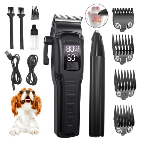 Sunifier Cordless Dog Grooming Clippers Kit & Paw Trimmer with LED Light, Professional Electric Pet Hair Clippers, Dog Shavers for Grooming Thick Hair (Black)