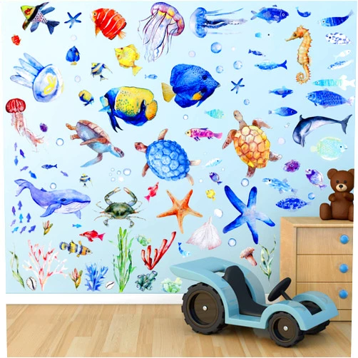 Zonon 116 Pieces Ocean Wall Decals Under The Sea Fish Wall Nursery Decals Removable Peel and Stick Art for Bedroom Living Room Bathroom(Lovely Colors)
