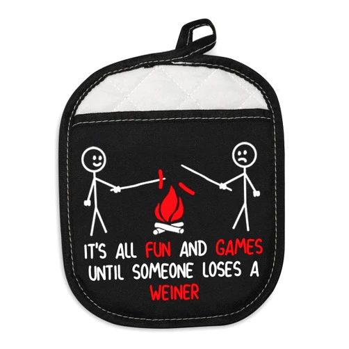 BDPWSS Camping Pot Holders Happy Camper Oven Mitts Camping Lover Gift RV Owner Adventure Gift for Hiker Traveler Adventurist (Fun Game Weiner PH)