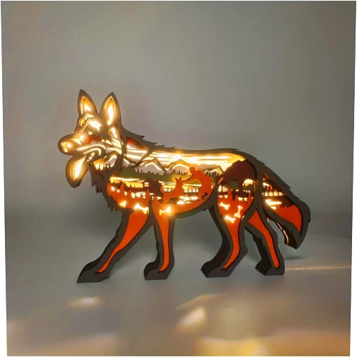 Tivisiy 3D Wooden Animals Carving LED Night Light, Wood Carved Lamp Modern Festival Decoration Home Decor Desktop Desk Table Living Room Bedroom Office Farmhouse Shelf Statues Perfect Gifts (German Shepherd)