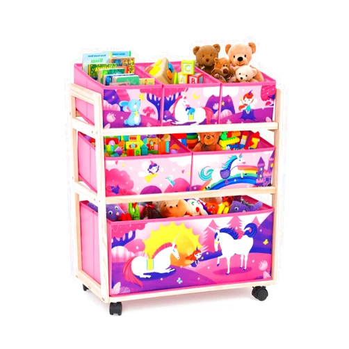 Jomifin kids Toy Storage Organizer with Wheels, Utility Rolling Cart with Large Storage Capacity for Bedroom, Toy Room, Playroom - Hold Toys, Books, Blankets (Pink)