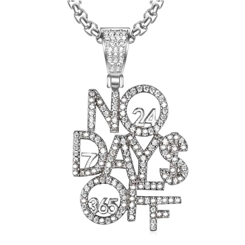 ICE JEWELRY Iced Out Zircon Simulated Diamond Letter No Day OFF Necklace Brass Gold Silver Plated Mens Hip Hop Jewelry