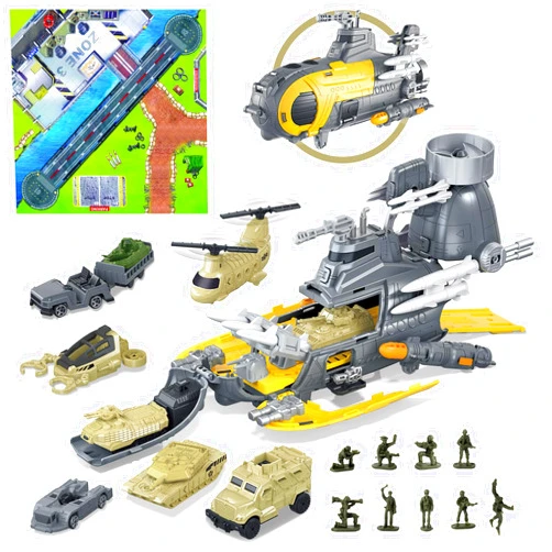 deAO Submarine Toy Naval Ship with Mat,10PCS Vehicle Tank Helicopter Plane & 10PCS Army Men Toy Soldiers,Ideal Gift Army Toys Set for Kids Boys Girls