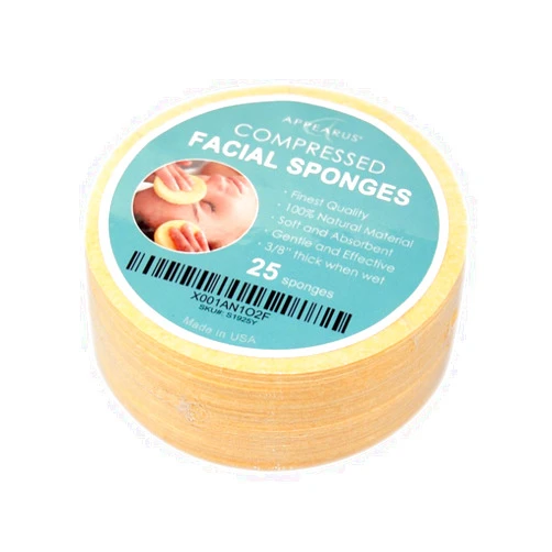 APPEARUS Face Sponge - APPEARUS Compressed Natural Cellulose Facial Sponges | Made in USA | Cosmetic Spa Sponges for Facial Cleansing and Exfoliating (25 Count) (Natural)