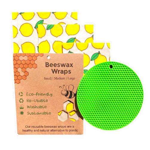 Hillchrys Beeswax Wraps for Food - Pack of 3 Bread Wraps (S, M, L) with a Green Versatile Mat | Biodegradable BeesWax Paper Reusable and Washable | Eco-Friendly & Plastic-Free Food Storage
