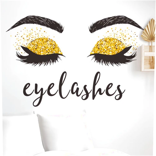 Sacinora Golden Eyelash Eyes Wall Stickers, sacinora Inspirational Quotes Wall Decals Removable Vinyl Peel and Stick for Women Girl Kids Living Room Bedroom Art Home Decorations