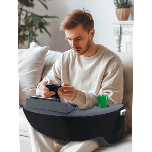 AMOISE Reading Pillow for Lap, Memory Foam Gaming Pillow, Arm Rest Pillow with 2 Side Pockets&Cup Holders, Large Arm Rest Pillow for Gaming, Reading, Working Sitting in Bed Floor Sofa