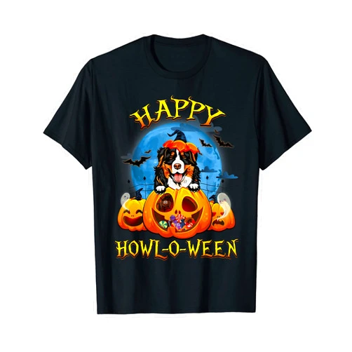 Halloween Pumpkin Costume Party 2021 By Chang Happy Halloween Bernese Mountain With Moon Pumpkin Dog Lover T-Shirt