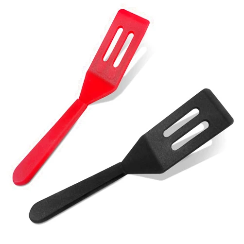 DLAND 2 Pcs Mini Spatula Serving Spatula Flexible Nonstick Silicone Heat-Resistant Cookie Spatula Slotted Spatula for Flip Egg in Small Frying Pan Cookie Batter Cookware Cooking Baking(Red and Black)