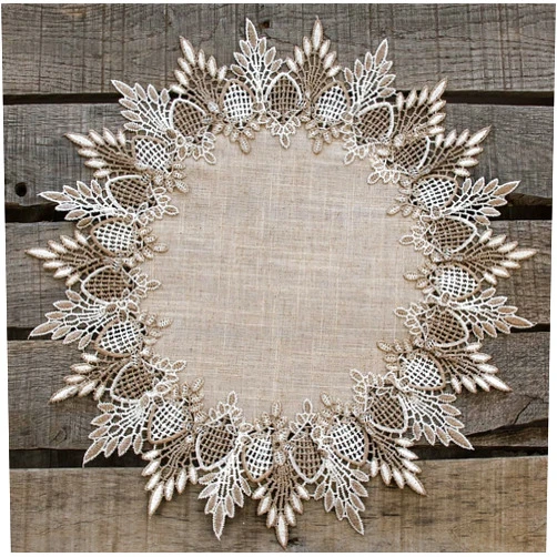 Linens, Art and Things Lace Doily Neutral Earth Tones Table Topper Scarf Place Mat Round Doily (15 inch Round)