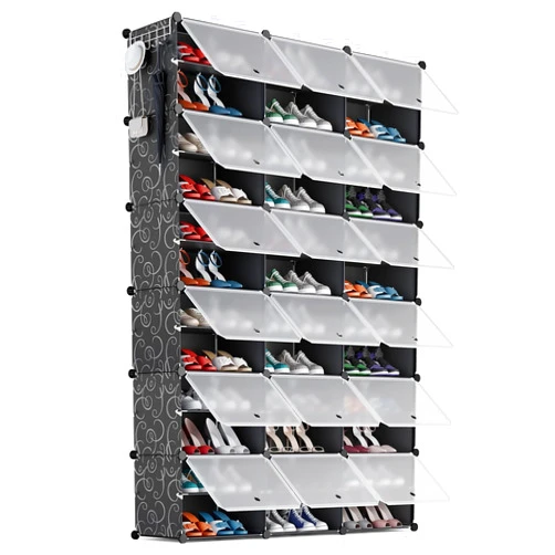 AINIYNM Shoe Rack Organizer 12 Tier Shoe Storage Cabinet 72 Pairs Covered Shoe Rack with Door Expandable Free Standing Stackable Space Shoe Rack with Versatile Hooks for Entryway Bedroom