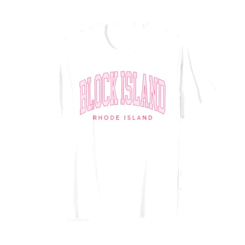 Vintage Block Island Rhode Island Travel Fan Block Island RI Souvenir Pink Retro Preppy Throwback womens T-Shirt