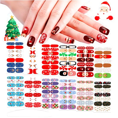 WOKOTO 12 Sheets Christmas Nail Polish Stickers Full Nail Wraps for Christmas Winter Nail Stickers for Women Santa Christmas Tree Snowman Snowflakes Nail Polish Strips Gel Nail Stickers for Nail Art