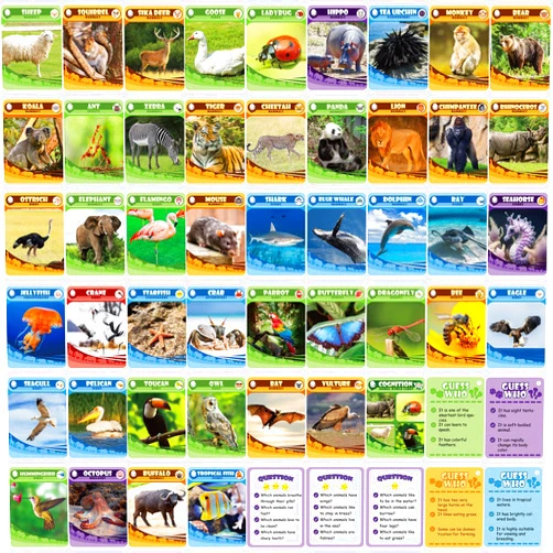 Leyhooney Mixed 50 Animals Birds Fish Insects Flash Cards First Cognitive Flashcards for Kids | Funny Guess Who and Guestion Design | Animal Learning and Educational Flashcards for Toddlers and Preschools