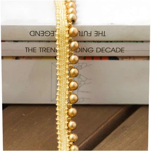 GorinsKani 3Yard DIY Hand-Stitched Pearl Glitter Beads Woven lace Ribbon Wedding Dress Collar DIY Sewing Decal (E-2 Model is 1cm Wide, and The Gold Pearl is 6MM)