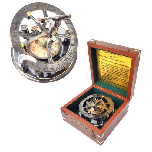 Brass Nautical - 5 inches Large Sundial Compass in Rosewood Case Top Grade Calibrated Vintage Gift