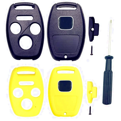 Olivine Auto 4 Buttons Replacement Key Fob Shell Case Fit for Honda Accord Civic CR-V Pilot Ridgeline Car Key Fob Cover Housing with Screwdriver (Black+Yellow)