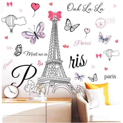 Datesno Wall Stickers Paris Tower Wall Decals Eiffel Tower Wall Decal Peel and Stick Paris Tower Wall Art Sticker for Bedroom Living Room Sofa Backdrop TV Wall Decoration Home Decor.