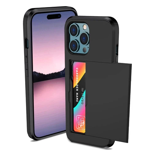 ATRAING Compatible with iPhone 15 Pro Wallet Case with Credit Card Holder Hidden Card Slot Slim Protective Shockproof Hard Cover for Women Man, Black