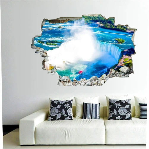 HIGOSS 3D Self-adesive Removable Break Through The Wall Vinyl Wall Stickers/Murals Art Decals Stickers Aerial View of Niagara Falls 24 x 16 Inch Wall Decor for Kids, Made in USA