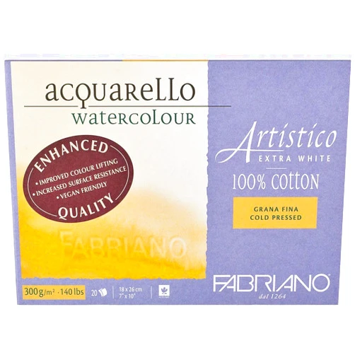 Honsell Fabriano Artistico Extra White Watercolor Block, 140 lb./300 GSM, Cold Press, 20 Sheets, 7