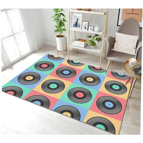OmurgA Musical Records Area Rug Old Record Backdrop Carpet Classic Record Pattern Rug Popular Records Floor Mat for Music Room Record Studio Living Room 2' x 3'