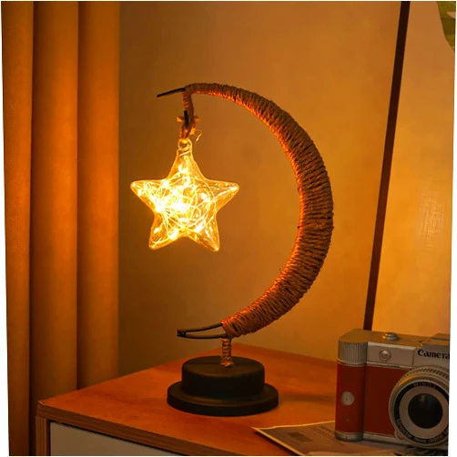 LELEBEAR Enchanted Lunar Lamp, LED Hanging Moon Memorial Night Light Christmas Home Ornament (Warm Light Five-Pointed Star)