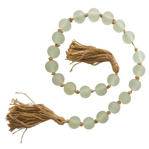 Deco 79 Glass Handmade Round Frosted Beaded Garland with Tassel with Knotted Brown Jute, 45