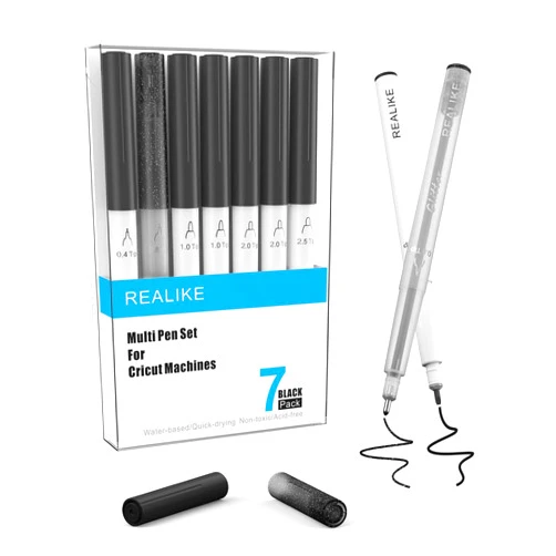 REALIKE Variety Pens for Cricut Maker 3/Maker/Explore 3/Air 2/Air,Black Pens Set of 7Pack Include Fine Point Pen,Glitter Gel, Marker, Calligraphy Writing Drawing Pens Compatible with Cricut