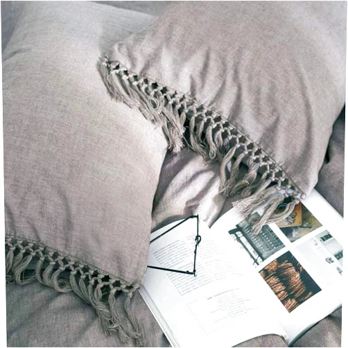 Meaning4 Gray Pillow Covers Cases Shams Grey Pure Cotton Slips with Tassels Boho King Size 20x36 Inch 2 Pcs Solid