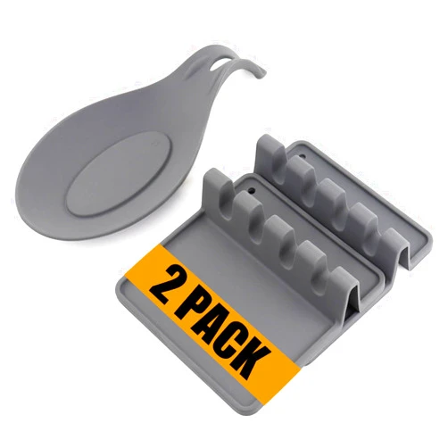 RUIQINQI Kitchen Silicone Utensil Rest with Drip Pad-BPA-Free, Durable Spoon Rest-Heat-Resistant Spoon Rest for Stove Top - Spoon Rest for Kitchen Counter - Kitchen Gadgets &Grill Utensil Holder-Grey 3 Pcs