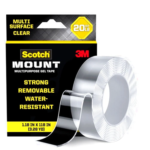 Scotch-Mount Multi-Purpose Gel Tape 1.18 in. x 9.8 ft, Nano Tape, Double-Sided Clear Mounting Tape, Removable Mounting Tape, Water-Resistant Tape, Holds up to 20 lbs, 1-Pack