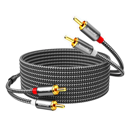 Nanxudyj 3ft 2RCA Male to 2RCA Male Audio Stereo Cable, Gold Plated Nylon-Braided Dual Shielded Auxiliary Car Audio Subwoofer Adapter Cord for Home Theater Amplifier Hi-Fi System Car Audio
