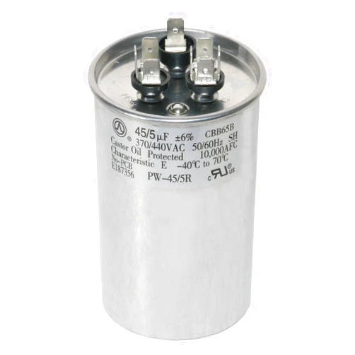 PowerWell 45+5 MFD 45/5 uf 370 or 440 Volt Dual Run Round Capacitor PW-45/5/R for Condenser Straight Cool or Heat Pump Air Conditioner - Guaranteed to Last 5 Years