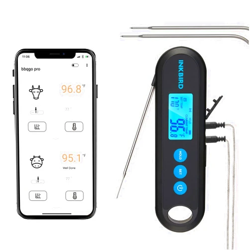 INKBIRD Instant Read Meat Thermometer Digital for Cooking with Dual Probes, 328FT Waterproof Bluetooth BBQ Meat Thermometer, Rechargeable Grill Thermometer with Temperature Alarms, Graph, Calibration